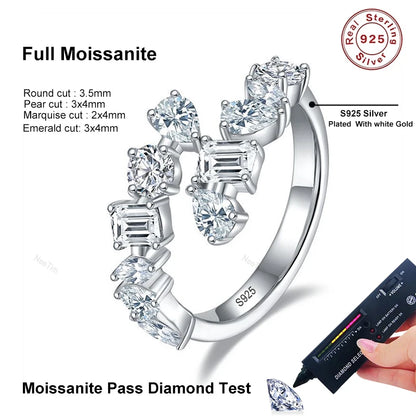 Full Moissanite Wedding Band Ring 925 Sterling Silver with Gold Plated Eternity Ladies Band Women's Lab Diamond Rings