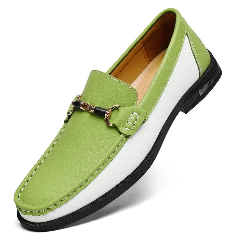 Sapatos Masculinos de Couro Genuíno de Marca de Luxo Mocassins de Casamento Sem Cadarço Nova Tendência Fivela de Metal Sapatos Masculinos Versáteis para Negócios