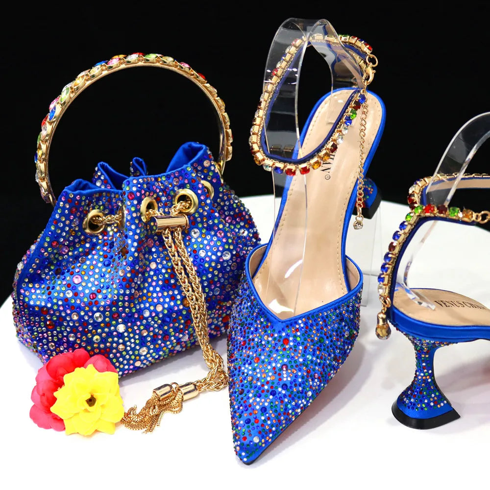 Pointed Shoes Bag Soft Handle Bag Anklet Design Medium Heel Ladies Shoes Suitable for Wedding Party