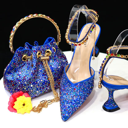 Pointed Shoes Bag Soft Handle Bag Anklet Design Medium Heel Ladies Shoes Suitable for Wedding Party
