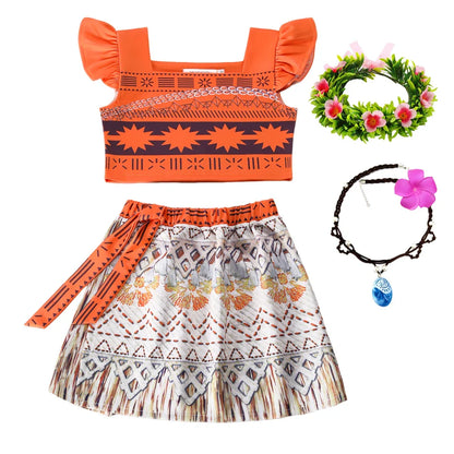 2024 New Movie Moana 2 Girl Dress Halloween Party Costume Princess Fancy Clothes Children Vaiana Outfit Dress