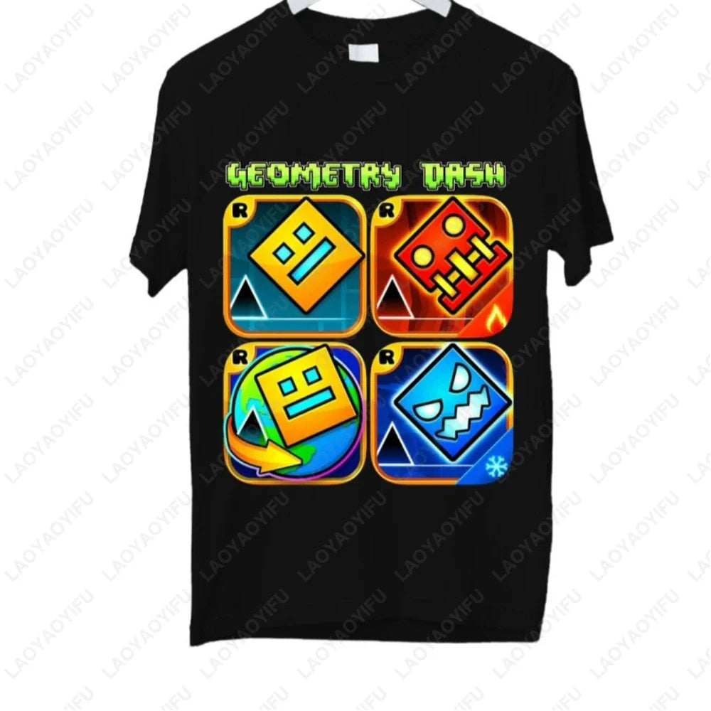 Dash Into Fun” Geometry Dash T-Shirt - 3D Gaming Characters Birthday Gift Cotton Summer Unisex Adult Style Printed T-shirt Tops