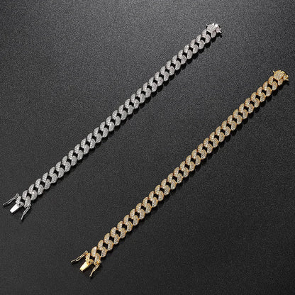 Full 1.1mm D Color Moissanite Cuban Bracelet For Man Women 925 Silver Pass Diamond Test 9.3mm Wide Link Chain Bracelets