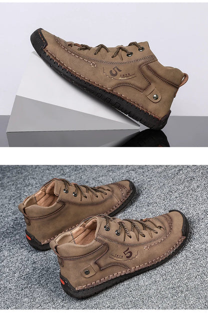 Men's Shoes Leather Unisex Walking Shoes Women Hand Stitching Outdoor Stitched Men Casual Boots