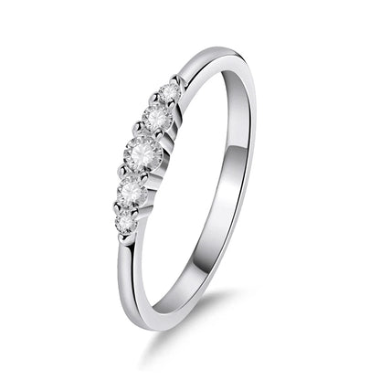 0.13CTTW 2.5mm Certified Moissanite Rings for Women 5 Stones Sparkling Sterling Silver 925 Wedding Band Mach Diamond GRA
