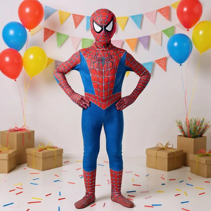 Kids Superhero Costume Remi Mesh Jumpsuit Halloween Mask Party Performance Outfit Breathable Comfortable Role Play Dress Up