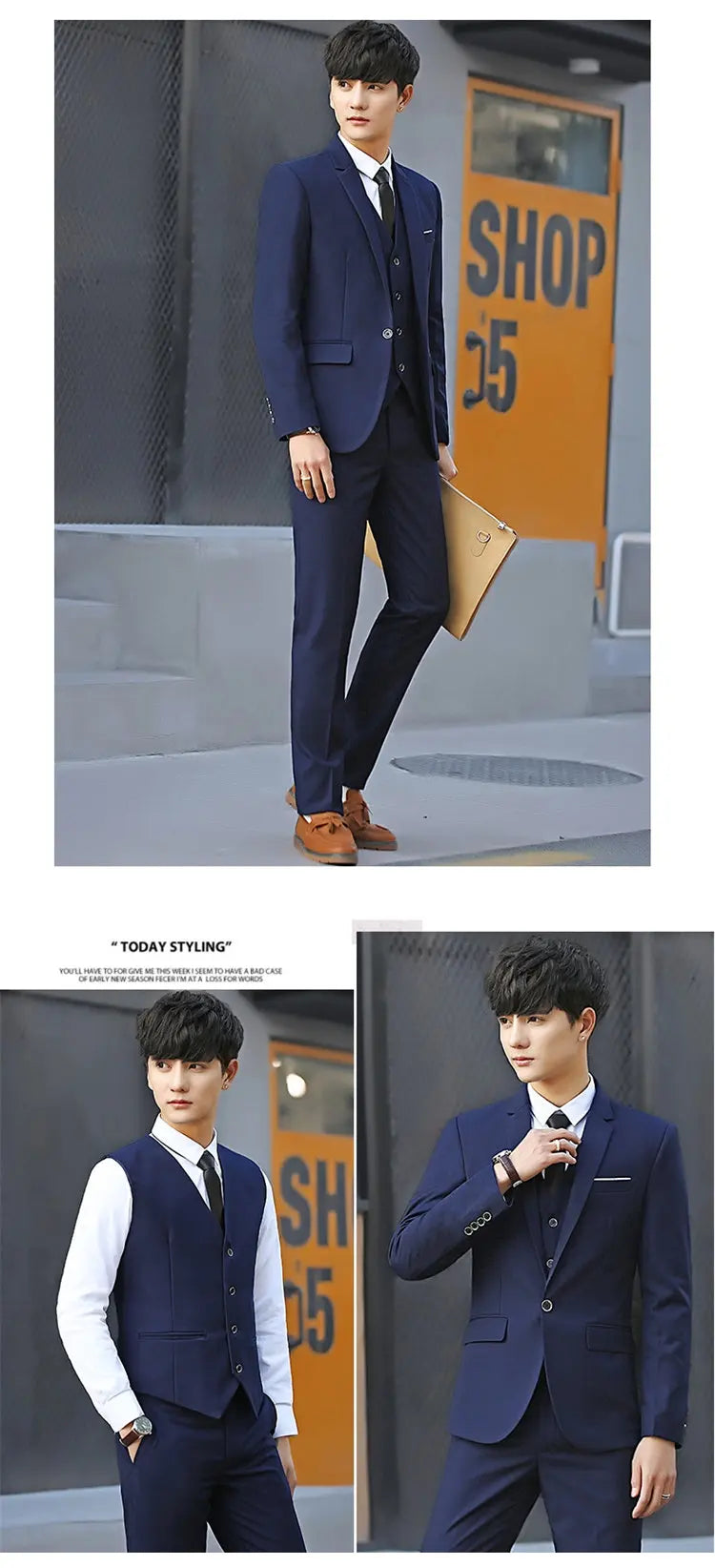 Suit Men Fashionable, Form-fitting Business Gentleman Striped Formal Suit, High-end Professional Wedding (Blazer+Vest+Pants)