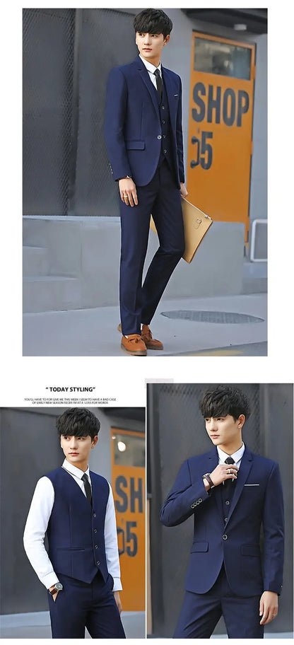 Suit Men Fashionable, Form-fitting Business Gentleman Striped Formal Suit, High-end Professional Wedding (Blazer+Vest+Pants)