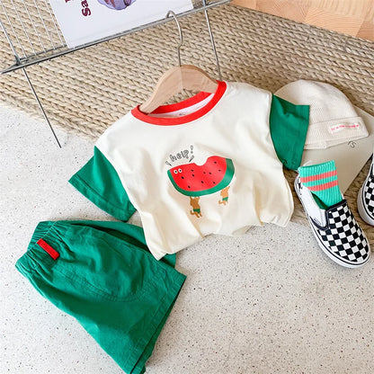 Summer Boys Clothing Set Cute Watermelon Print Tee and Shorts 2 Pcs Boys Suit