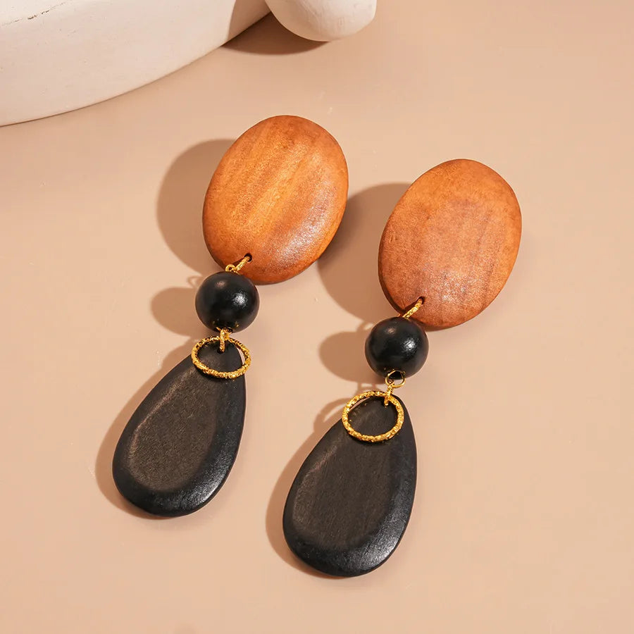 Vintage Wood Earring Dangle for Women Geometric Oval Water Drop Earrings European American Style Large Long Earrings Jewelry