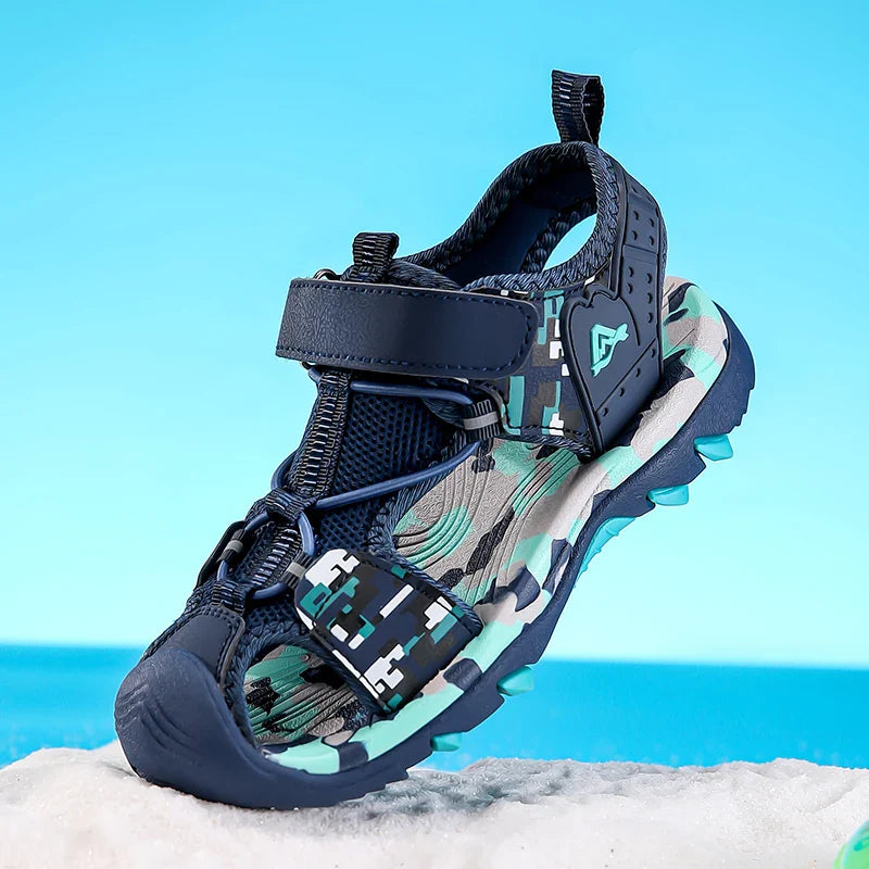 Summer Boys Sandals Casual Children Kids Rubber School Breathable Anti-Slip Beach Shoes Outdoor Anti-Bump Closed Toe Sandails