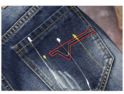 2025 Summer New Fashion Men's Graffiti Ripped Short Jeans Casual Slim Big Hole Retro Style Denim Shorts Male Brand Clothes