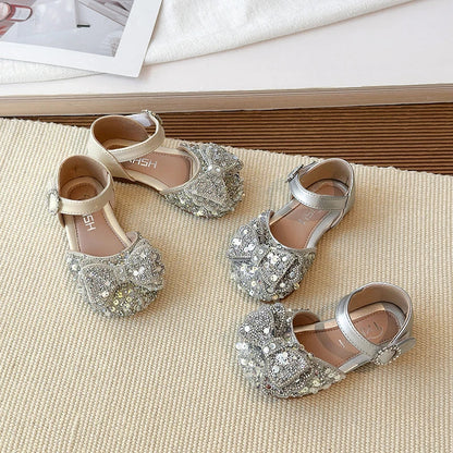 Faux Gemstones Shoes for Kids Girls Shining Crystal Girls Dress Shoes for Party and Wedding Bowtie Children Girl Sandals I04204