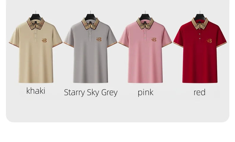 Summer novel men's high-end lace collar B-shaped short sleeved polo shirt, comfortable and casual business T-shirt