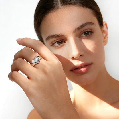 1.2mm Heart All Moissanite Rings for Women Sparkling Luxury Quality Fine Jewelry S925 Sterling Silver Plated 18k Band