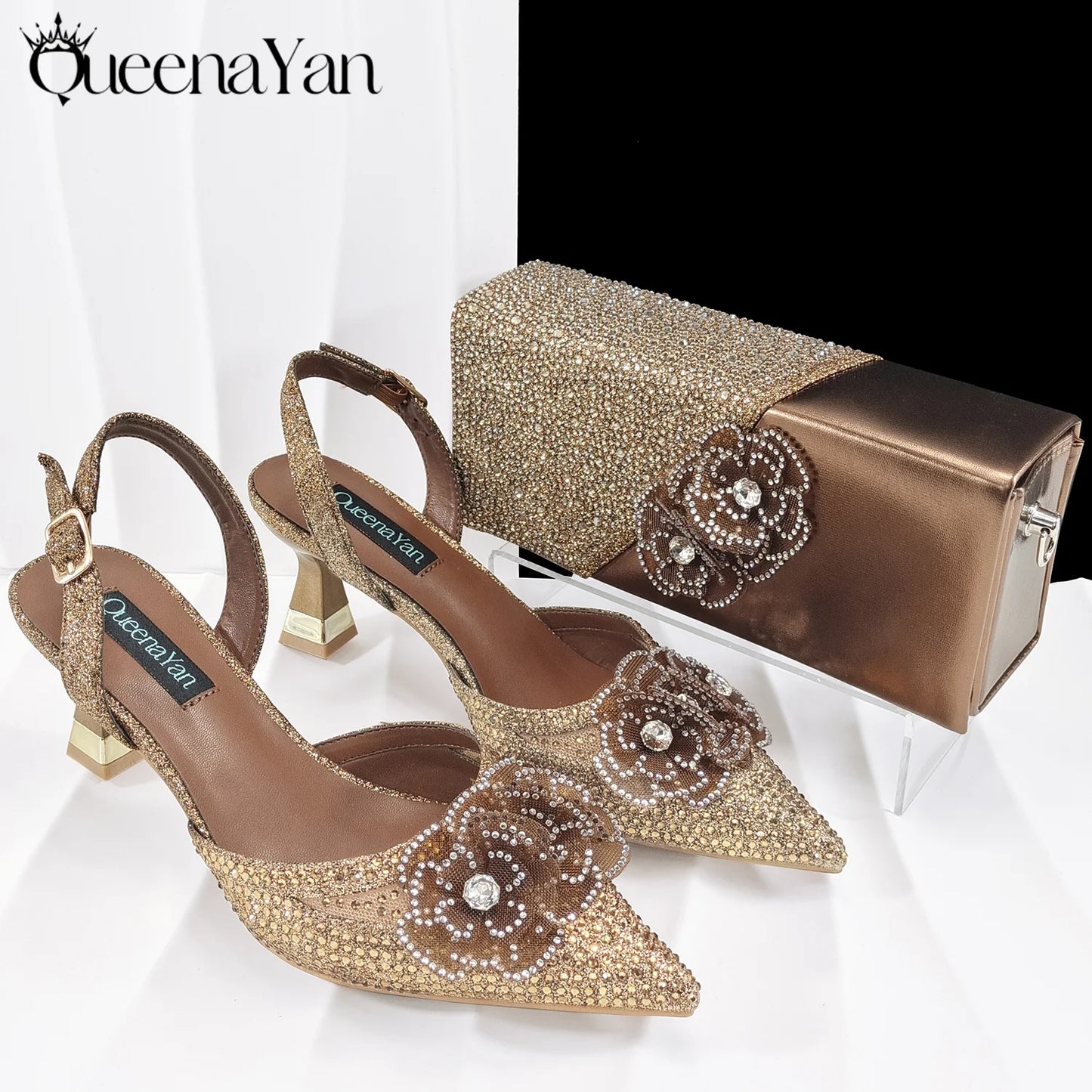 African-Inspired Evening Shoes and Handmade Clutch Set Pointed Toe High-Heel Women's Footwear and Matching Bag