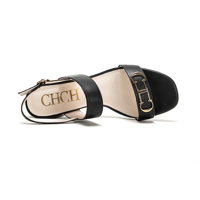 2024 Summer New Women's Sandals Mid Heel Casual Shoes Sandals Black White Thin Strap Adjustable