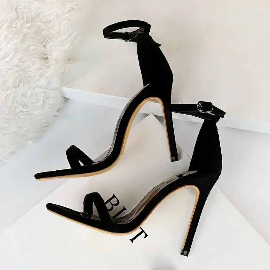 Women Gladiator Stiletto Classic Ankle Strap Holiday Beach Sandals Lady Fashion Suede 8cm 11cm High Heels Sexy Red Brown Sandles