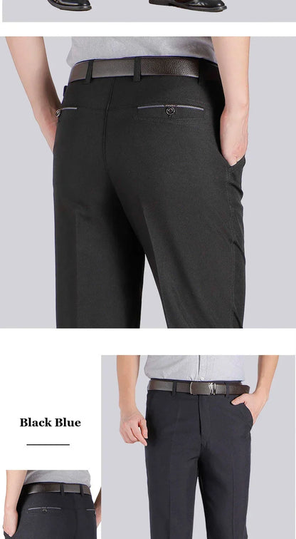 New Arrival Mens Casual Business Pants Man Mid Full Length Soft Trim Brand Trousers Regular Straight Black Grey Large Size 28-40