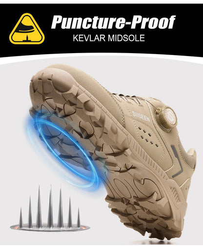 Steel Toe Safety Shoes for Men - Puncture Proof, Slip Resistant & Durable Work Boots for Construction, Outdoor Industrial Use