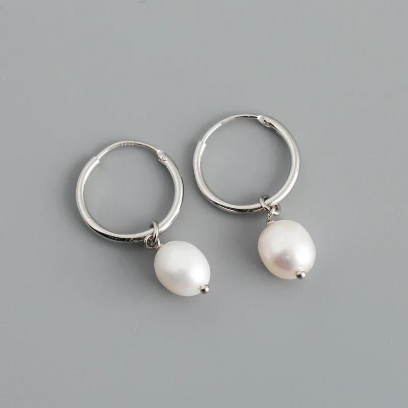 Genuine 925 Sterling Silver Natural Freshwater Baroque  Pearl Unusual Earrings for Women Chic Charming Goth Jewelry 2021