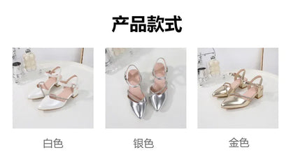 Girls' High Heels Sandals Fashion Rhinestone Pointed Toe Children's Princess Shoes Rubber Soles Non Slip Casual Sandals