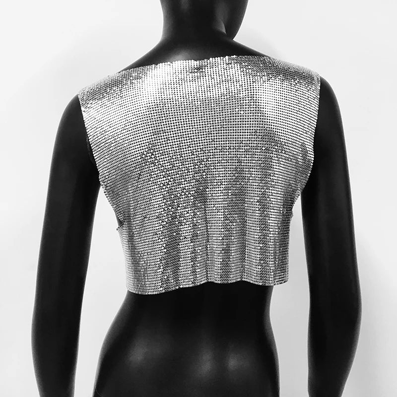 Sexy Metal Sequin Tank Top For Women y2k Summer Beach Backless Crop Top Rave Festival Club Outfits Camisole