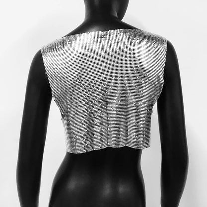 Sexy Metal Sequin Tank Top For Women y2k Summer Beach Backless Crop Top Rave Festival Club Outfits Camisole