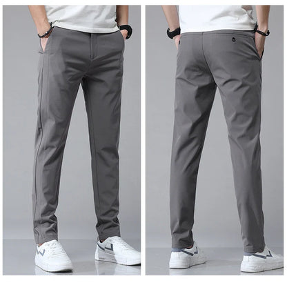 Korean Men's Warm Golf Pants Slim Straight Winter Thick Fleece Casual Pants Business Fashion Stretch Thermal Trousers Male
