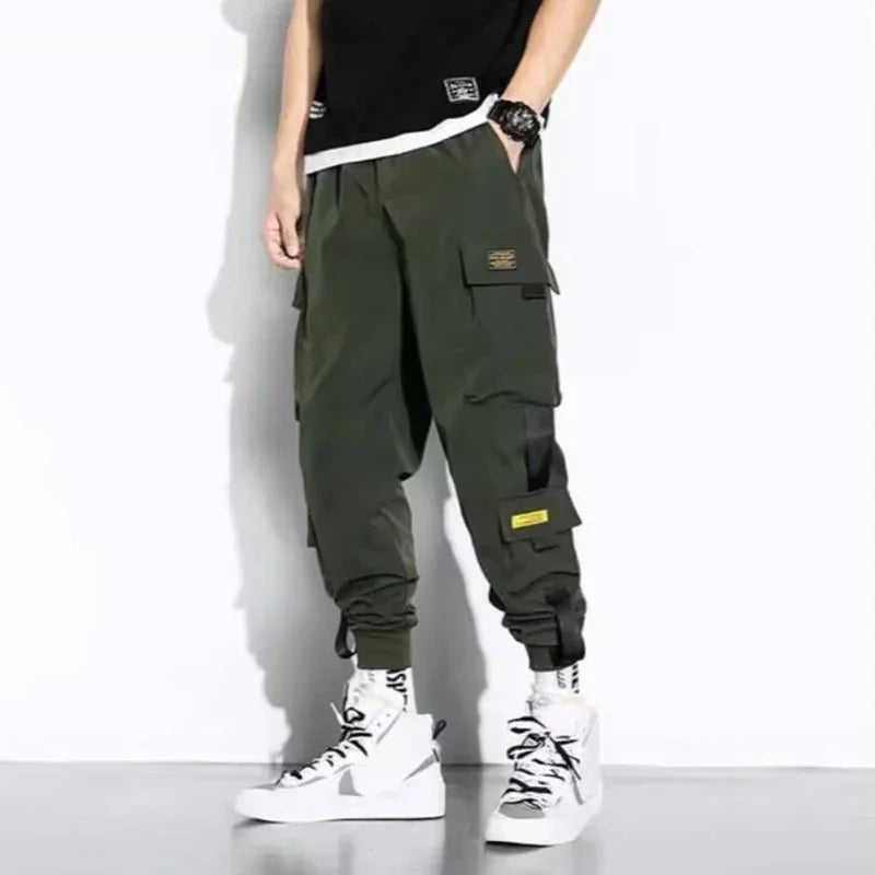 Male Casual Hip Hop Streetwear Sweatpants Pencil Pants Men Joggers Cargo Pants Multi-pocket Elastic Waist Harem Techwear Pants