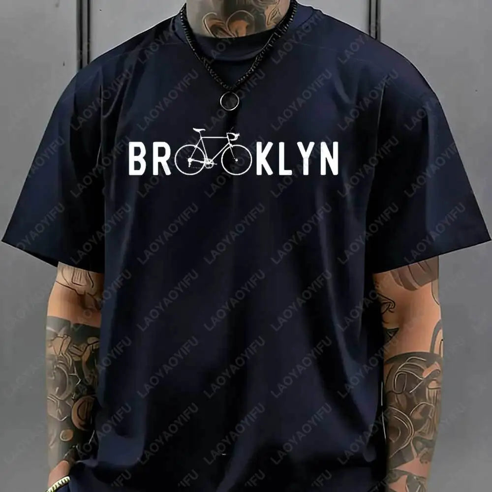 Brooklyn Bicycle Print T Shirt Men's Summer Streetwear Cotton Tops for Cycling Lovers New York City Cyclist Graphic Tshirt Gift