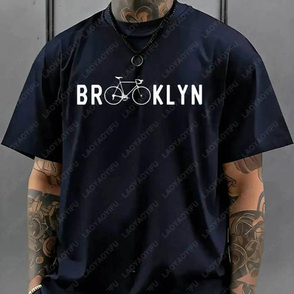 Brooklyn Bicycle Print T Shirt Men's Summer Streetwear Cotton Tops for Cycling Lovers New York City Cyclist Graphic Tshirt Gift