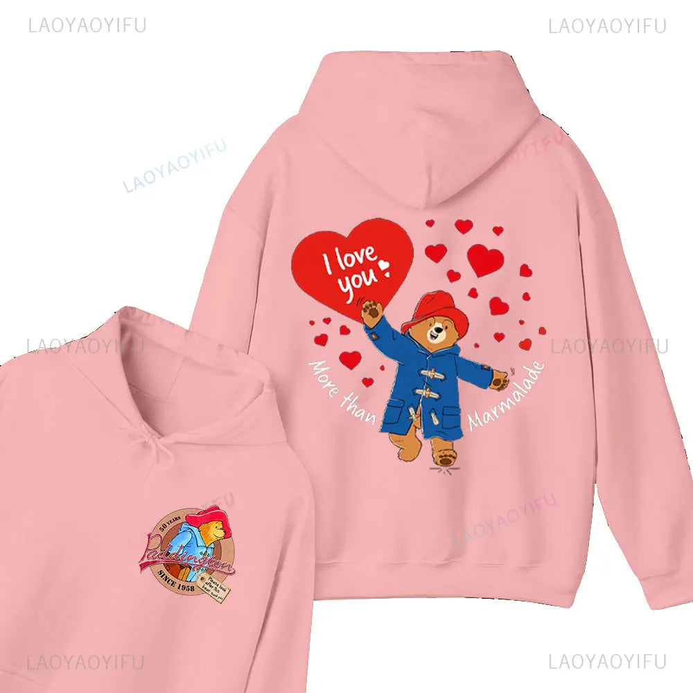 Moletom com Capuz Unissex com Estampa de Urso Paddington Fofo em Londres Novo, Moletom com Capuz Oversized, Primavera
