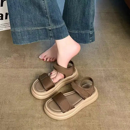 Thick soled Roman sandals for women, new summer sports soft soled work versatile, non tiring, non slip beach shoes