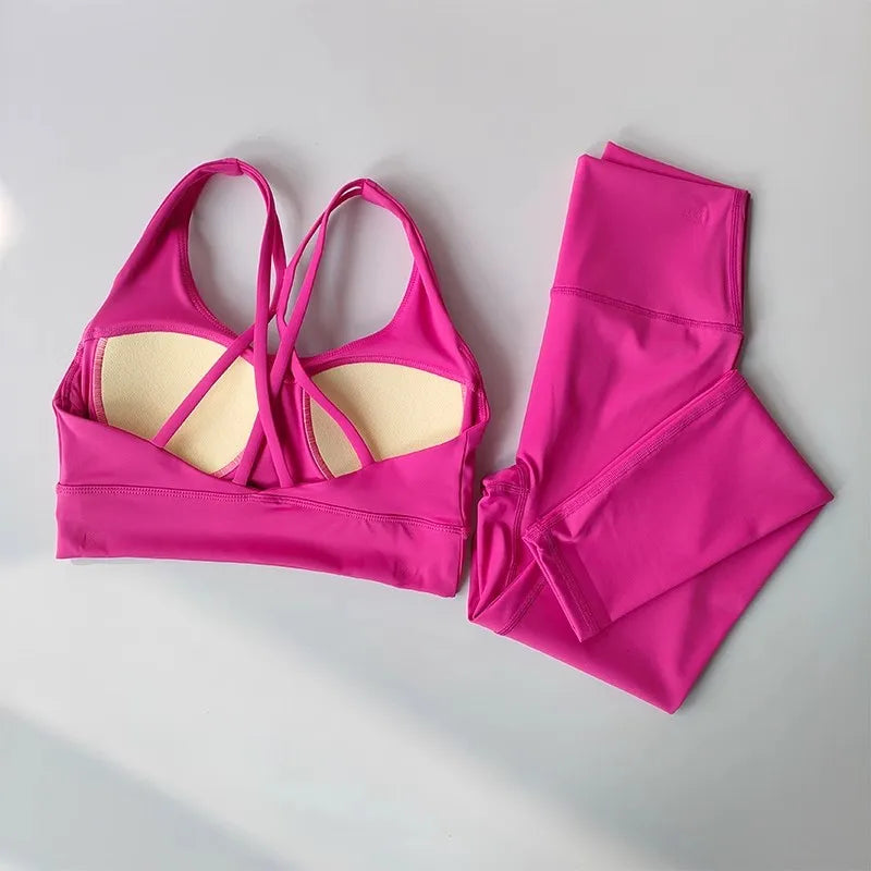 Women Yoga Set 2pcs Sport Suit Gym wear Workout Clothes Sports Crop Top High Waist Legging Fitness Bra Set Breathable Gym Suits