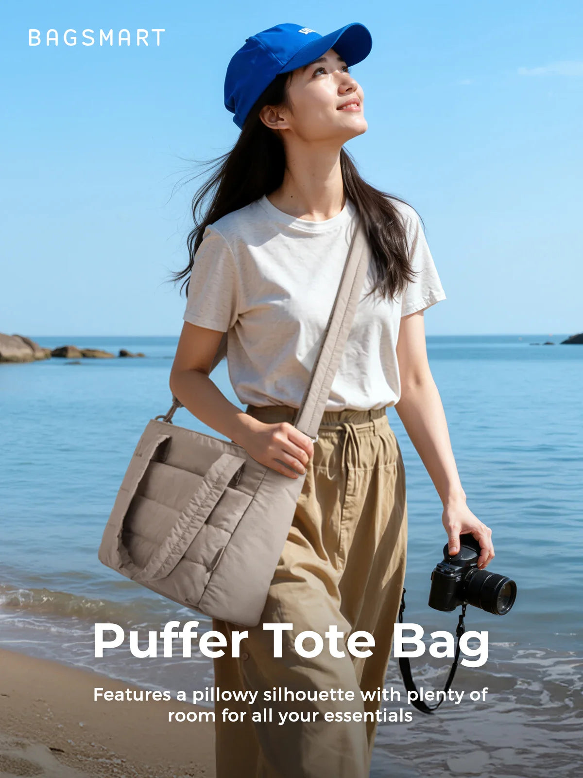 Women’s Tote Bag Padded Single Shoulder Bag Large Capacity Student College Crossbody Bag Casual Outdoor Handbag