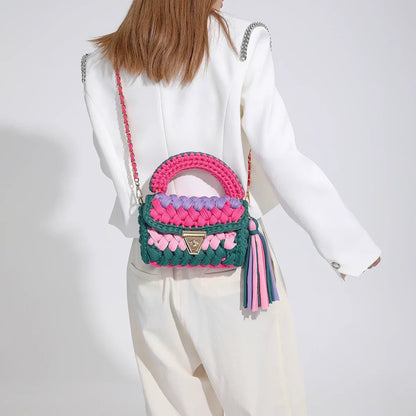 Women Handbag Woven Bag Knitted Shoulder Bag Chunky Knit Bag Crochet Top Handle Bag Lady Shopper Gifts