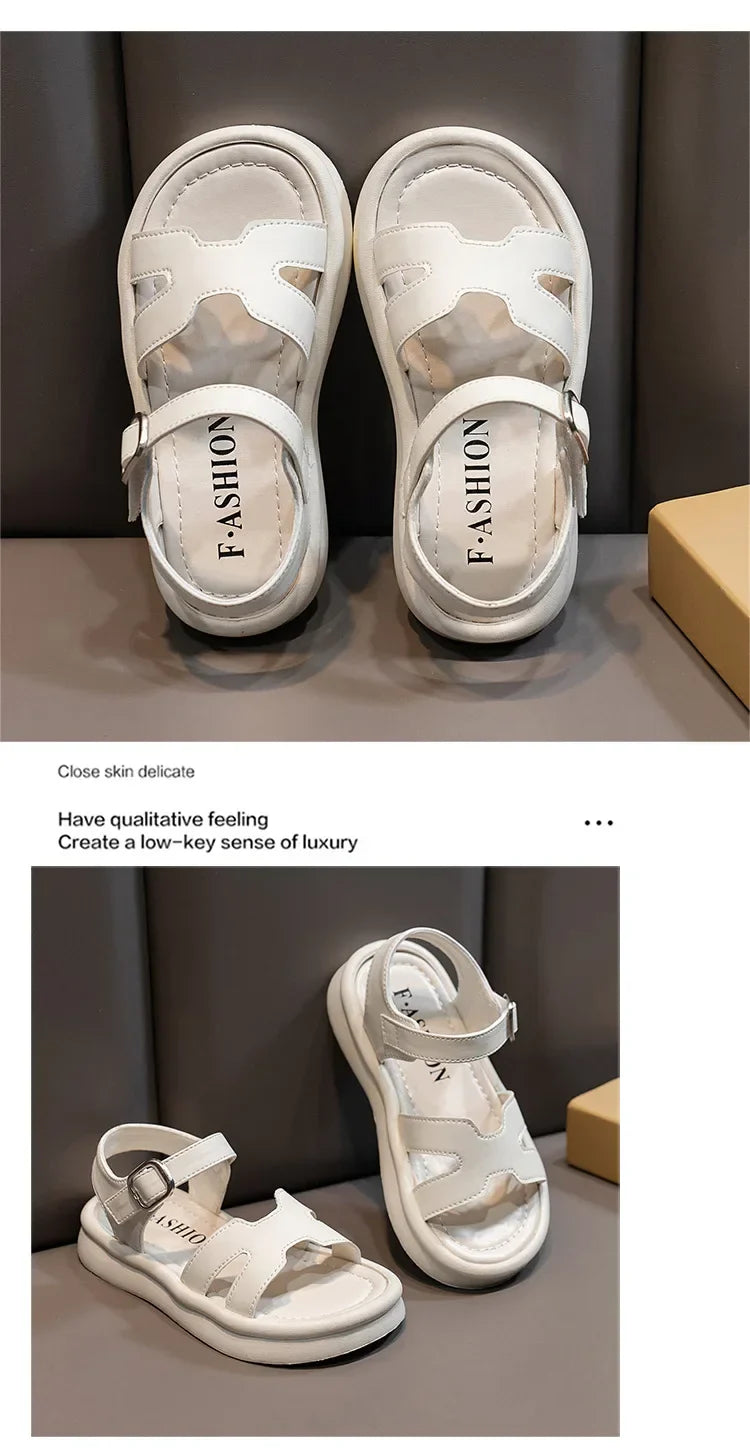 New Summer Girl Sandals Fashion Solid Color Children Causal Versatile Open-toe Beach Shoes Breathable Kids Thick Bottom Sandals
