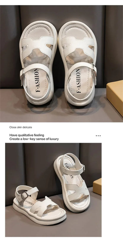 New Summer Girl Sandals Fashion Solid Color Children Causal Versatile Open-toe Beach Shoes Breathable Kids Thick Bottom Sandals