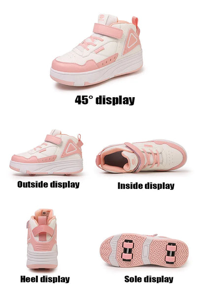 Kids Roller Skate Shoes Fashion Casual Sports Children 4-Wheels Sneakers for Boys and Girls Outdoor Running