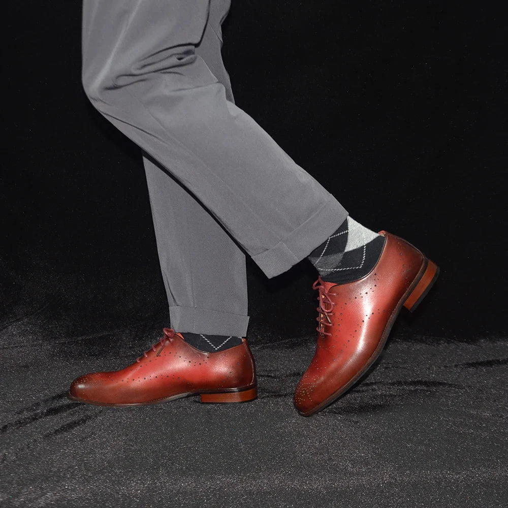 Luxury Genuine Leather Men's Dress Shoes Red/Black Wingtip Oxford Formal Lace-up Brogue Business Man Shoes for Social Wedding