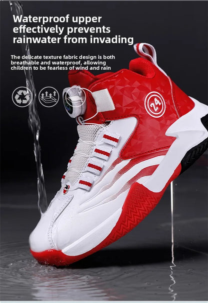Kids Basketball Shoes Boys Rotary Buckle Sneakers Non-slip Child Trainer Basket Shoes Outdoor Children Sport Running Footwear