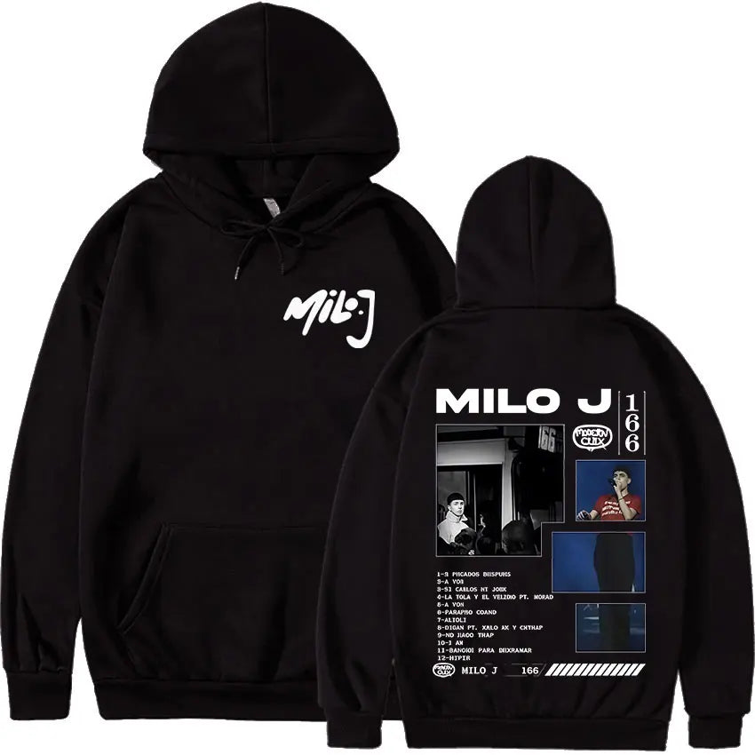 Rapper Milo J 166 Tour 2025 Album Graphic Hoodie Men Hip Hop Gothic Long Sleeve Sweatshirts Vintage Oversized Hoodies Streetwear