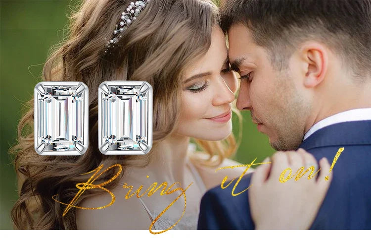 Moissanite D Color 1.6ct/pair Emerald Cut 925 Sterling Silver Stud Earrings for Woman Yellow Rose Gold Plated