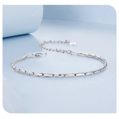 White Gold Plated Bracelet for Women, 925 Sterling Silver Snake Chain Bracelet Dainty Fashion Basic Bracelet BSB173