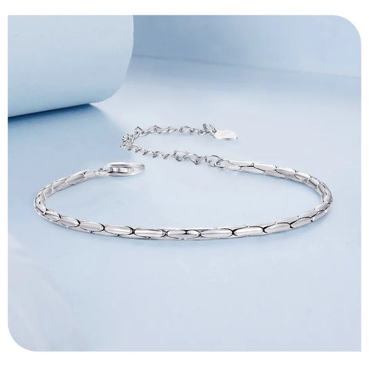 White Gold Plated Bracelet for Women, 925 Sterling Silver Snake Chain Bracelet Dainty Fashion Basic Bracelet BSB173