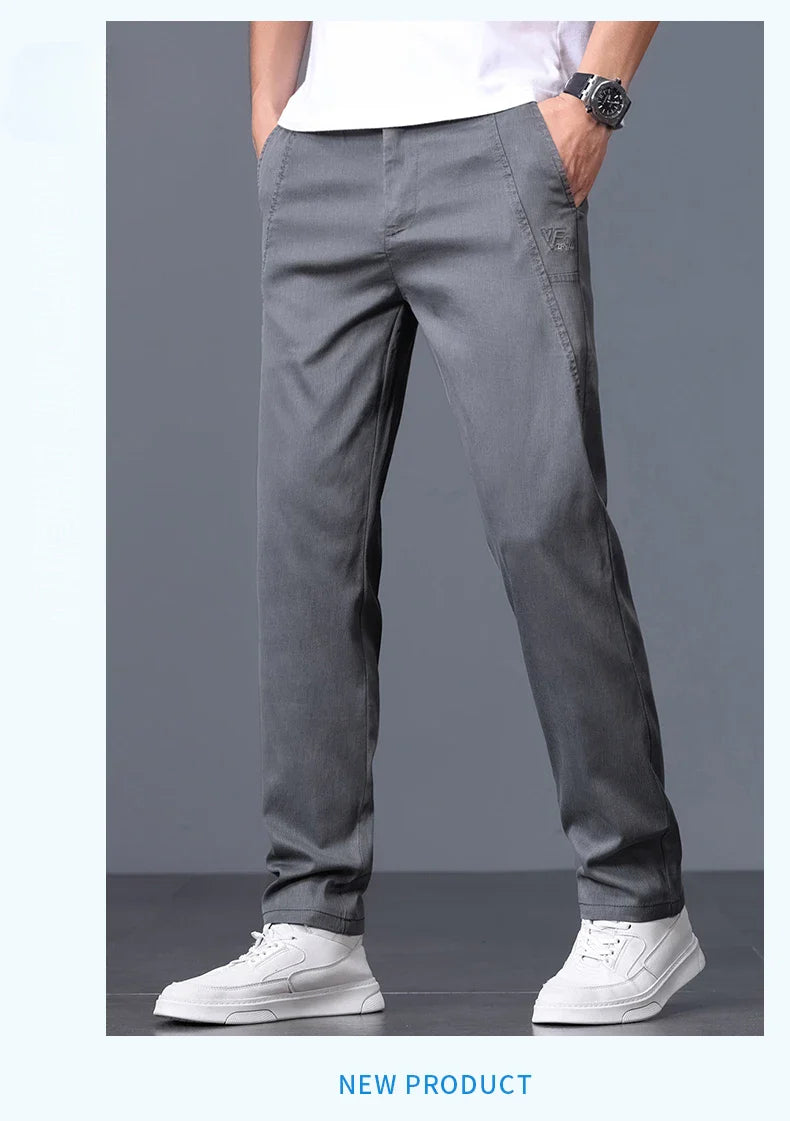 2025 Spring Thin Brand Men's Lyocell Pants Casual Business Straight Elastic Waist Comfortable Trousers Pants for Male