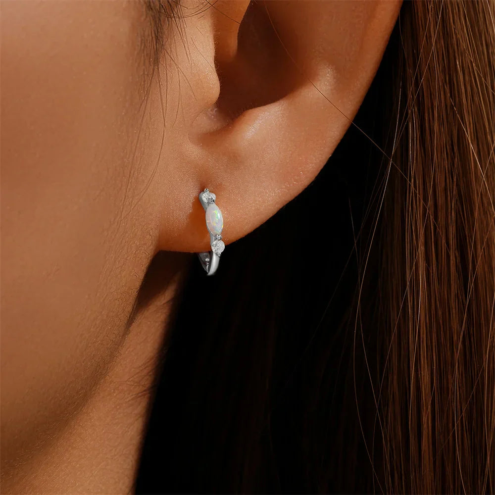 925 Sterling Silver White Zircon Opal Earrings For Women Girl Wedding Engagement Jewelry Delicate Ear Buckle jewelry