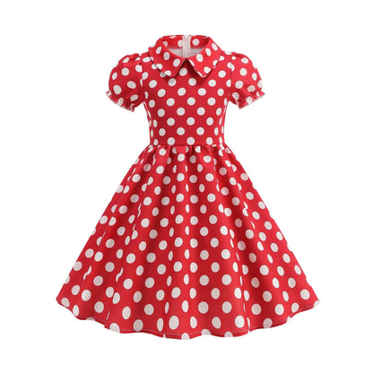 New Fashion Kids Dress For Girls Polka Dot Short-sleeved Children Dress With Baby Collar Daily Girls Casual Costume