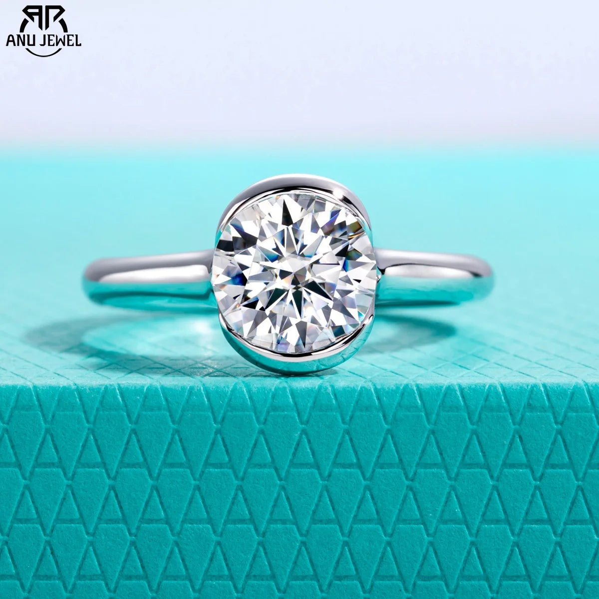 2ct D Color Moissanite Engagement Ring 925 Sterling Silver Half Bezel Setting Solitaire Promise Rings for Women Gifts